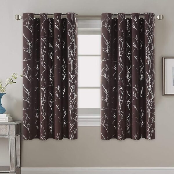 Blackout Curtains for Bedroom Foil Print Twig Tree Branch Thermal Insulated Grommet Curtain Drapes Light Blocking Thick Soft Window Curtains for Living 52 x 63 Inch, 2 Panels, Brown - Image 2