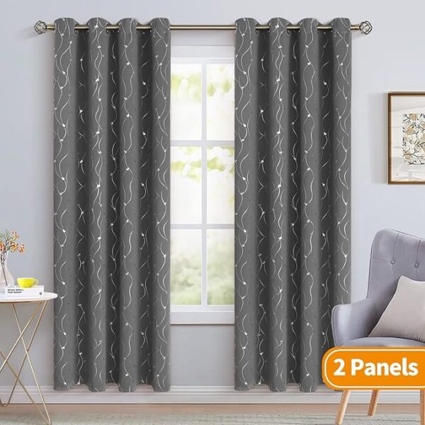 Blackout Curtains for Bedroom/Living Room 84 Inch Length 2 Panels Set, Dark Grey Room Darkening Thermal Insulated Grommet Window Drapes with Pattern, Each Panel 52 x 84 Inch - Image 3