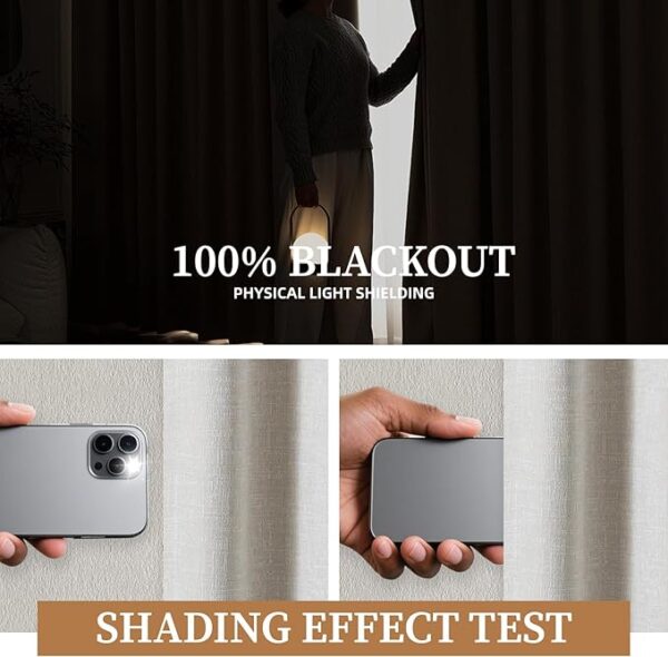 Linen 100% Blackout Curtains for Bedroom Full Light Blocking Curtains, 84 inch Chenille Window Curtain for Living Room with Hooks(2 Panels, Cheese Puff Color) - Image 3