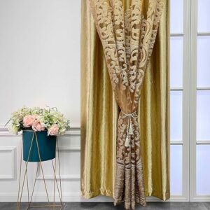 European Luxury Flower Embroidered Brown Curtains Double Layer for Living Room Thermal Insulated Villa Metallic Look Geometric Mix and Match Drapery Grommet Top Window Treatment 2 Panels 52Wx96L inch
