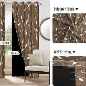 Brown Blackout Curtains for Bedroom Abstract Floral Leaves Plant Lines Window Curtain Insulated Thermal Window Drapes for Living Room Decor Darkening Curtains 2 Panels Set, 42×63 Inch