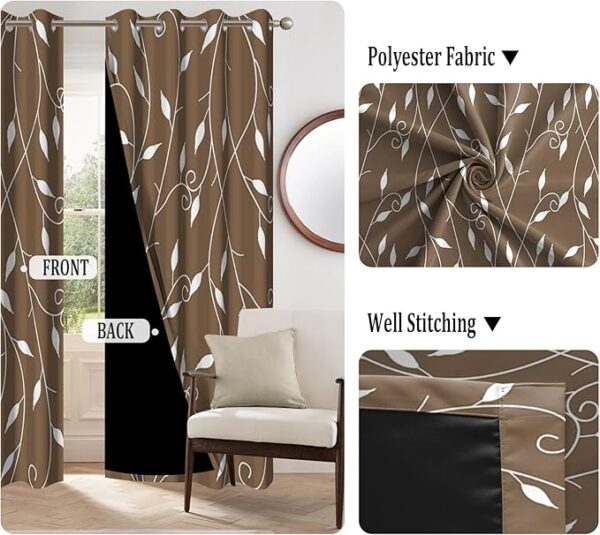Brown Blackout Curtains for Bedroom Abstract Floral Leaves Plant Lines Window Curtain Insulated Thermal Window Drapes for Living Room Decor Darkening Curtains 2 Panels Set, 42x63 Inch