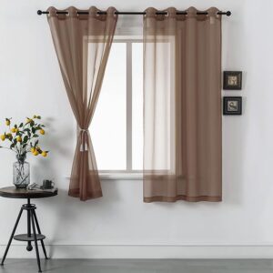 Curtains Light Filtering Solid Drapes for Window Curtains Sheer Grommet Top (Set of 2, 52 by 72Inch, Chocolate Brown)