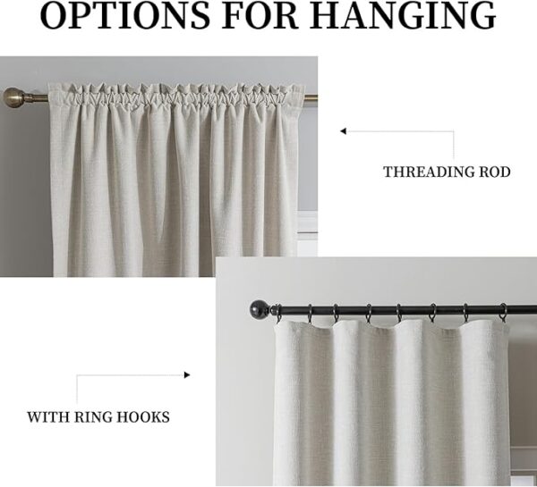 Linen 100% Blackout Curtains for Bedroom Full Light Blocking Curtains, 84 inch Chenille Window Curtain for Living Room with Hooks(2 Panels, Cheese Puff Color) - Image 2