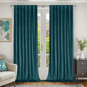 Teal Velvet Curtains 84 Inch for Bedroom, Thick Thermal Insulated Room Darkening Curtains Noise Reduce Back Tab and Rod Pocket Window Panels for Living Room, Set of 2 Panels, 52 x 84 Inch