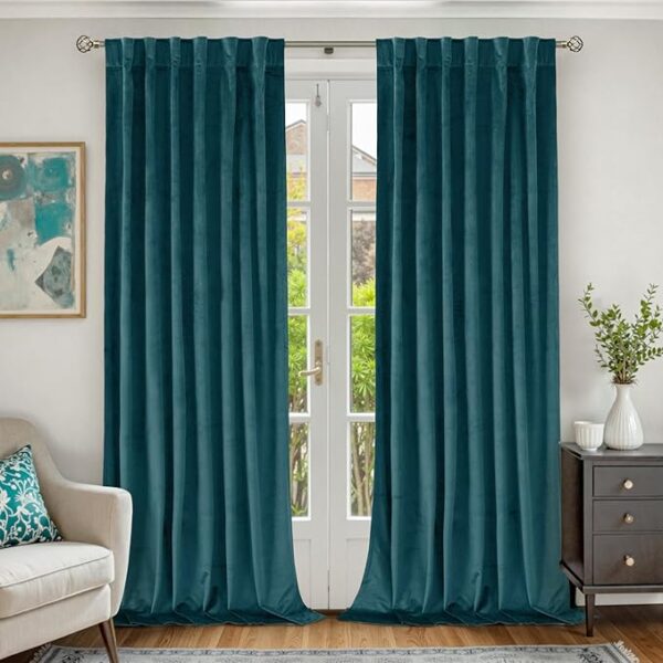 Teal Velvet Curtains 84 Inch for Bedroom, Thick Thermal Insulated Room Darkening Curtains Noise Reduce Back Tab and Rod Pocket Window Panels for Living Room, Set of 2 Panels, 52 x 84 Inch