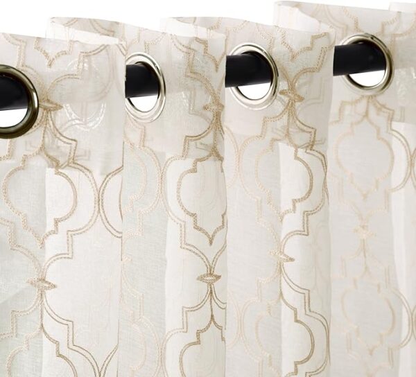 Lightweight Embroidered Imperial Trellis Sheer Stainless Grommets Window Treatment Curtain Panel (Set of 2) 52" x 84" - Champagne - Image 2