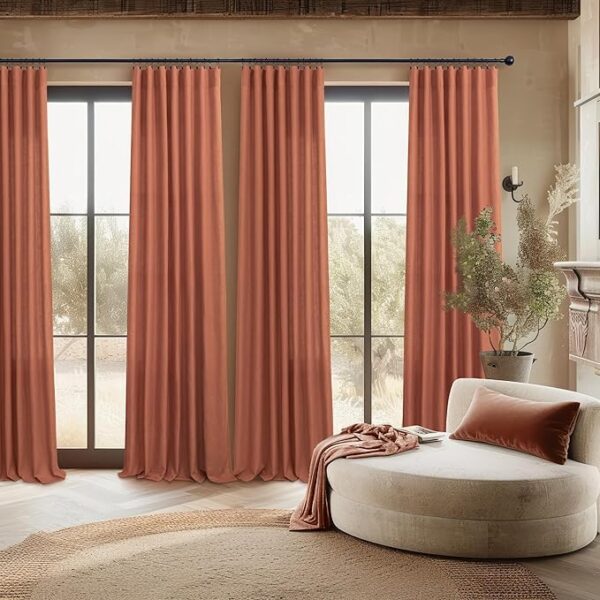 Terracotta Curtains 84 Inch Length for Living Room 2 Panels Back Tab Pocket Drapes Light Filtering Semi Sheer Flax Linen Burnt Orange Brown Red Rust Curtain for Bedroom Boho Farmhouse Decor 52x84 Long - Image 2