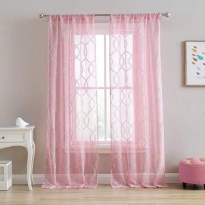 Lattice Sheer Curtains with Rod Pocket, Each Panel Measures 38″ W x 84″ L, Pink, 2 Panels