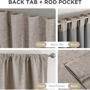 Natural Linen Curtains 84 inch Long, Thermal Insulated 100% Blackout 2 Panels Light Blocking Drapes, Rod Pocket & Back Tabs, Darkening Privacy for Living Room